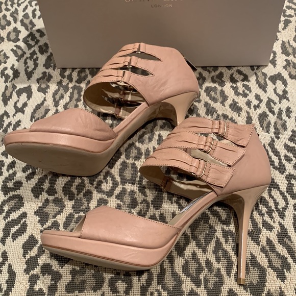 HOST PIC RARE JIMMY CHOO OYSTER POWDER PINK LEATHER PLATFORM SANDALS SIZE US 8 - Picture 3 of 12